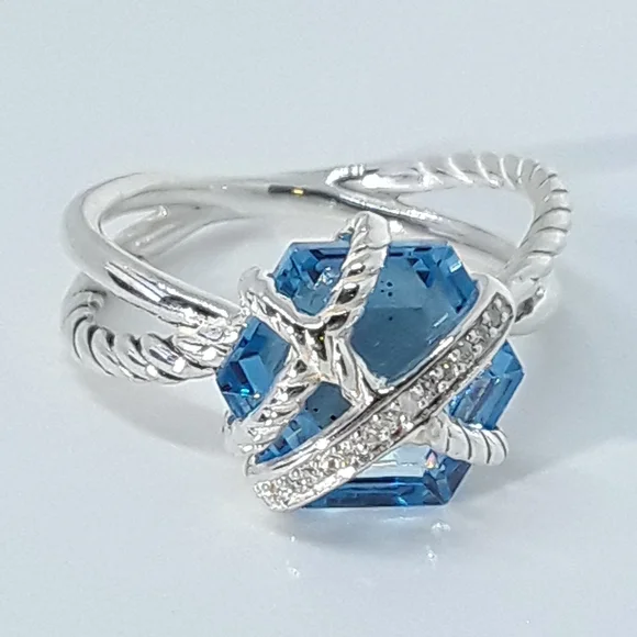 David Yurman Blue Topaz Cable Wrap Ring 6.5 - Picture 7 of 9